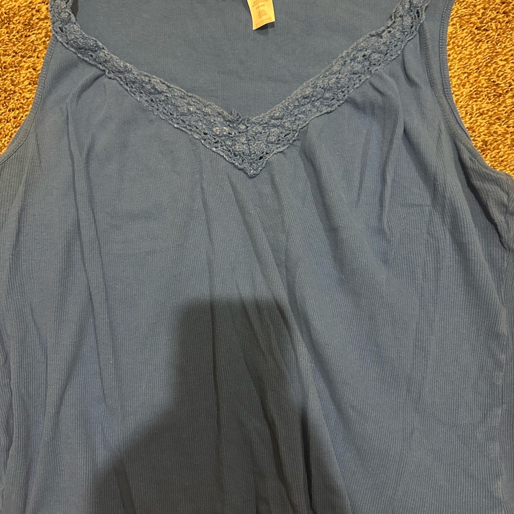 Women's Blue Lace Trim Top